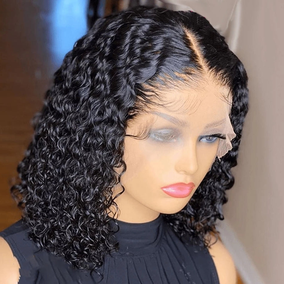Brazilian Short Curly Bob Lace Front Human Hair Wigs Prepluck With
