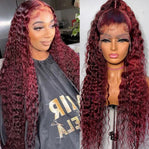 Ginger Orange Deep Wave Lace Front Human Hair Wigs Transparent Burgundy 99J Lace Frontal Wig Red Wig Curly Hair HD Lace Wig Remy
