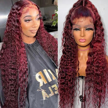 Ginger Orange Deep Wave Lace Front Human Hair Wigs Transparent Burgundy 99J Lace Frontal Wig Red Wig Curly Hair HD Lace Wig Remy