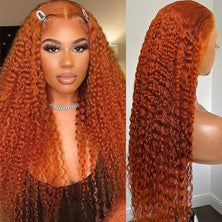 Ginger Orange Deep Wave Lace Front Human Hair Wigs Transparent Burgundy 99J Lace Frontal Wig Red Wig Curly Hair HD Lace Wig Remy