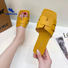 Summer Women's Sandals Summer Style Fashion PU Leather Simple Casual Women's Slippers Solid Color Women's Slippers